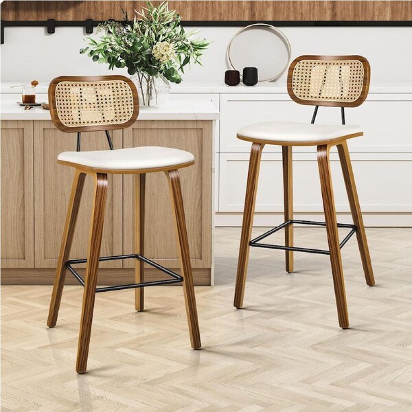 ALFORDSON Bar Stools Kitchen Counter Vintage Rattan Dining Chair X2/X4 Fiona - Wooden White x 2