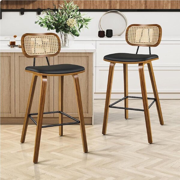 ALFORDSON Bar Stools Kitchen Counter Vintage Rattan Dining Chair X2/X4 Fiona - Wooden Black x 2