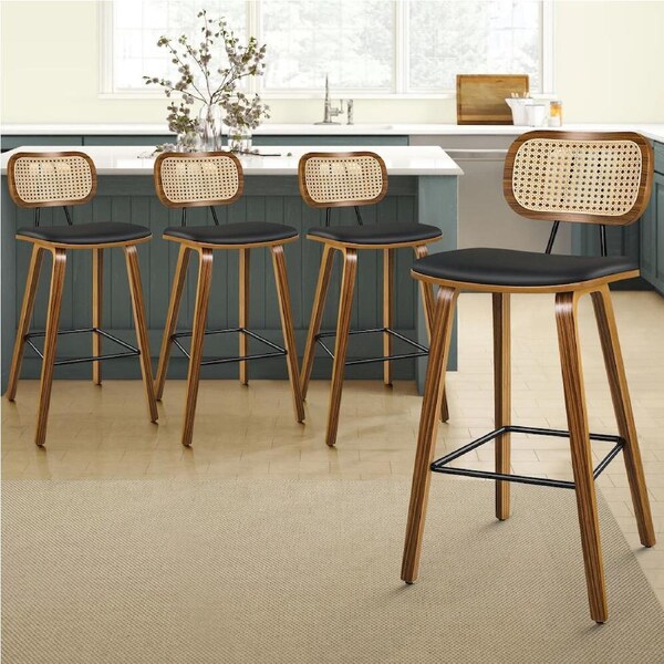 ALFORDSON Bar Stools Kitchen Counter Vintage Rattan Dining Chair X2/X4 Fiona - Wooden Black x 4