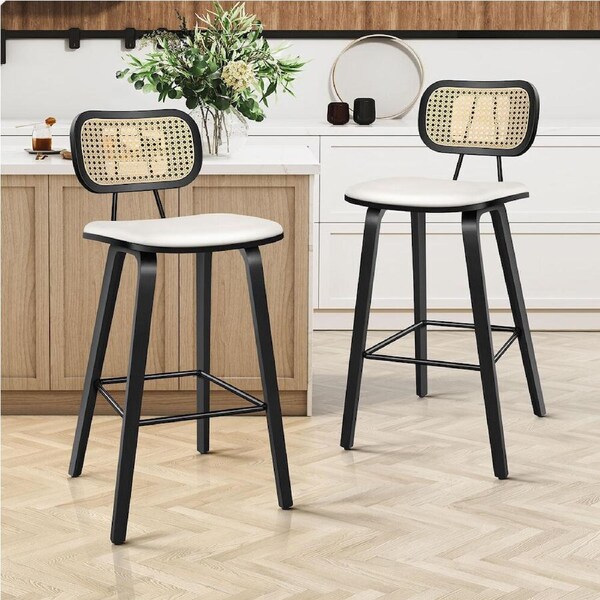 ALFORDSON Bar Stools Kitchen Counter Vintage Rattan Dining Chair X2/X4 Fiona - Black White x 2