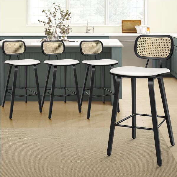 ALFORDSON Bar Stools Kitchen Counter Vintage Rattan Dining Chair X2/X4 Fiona - Black White x 4