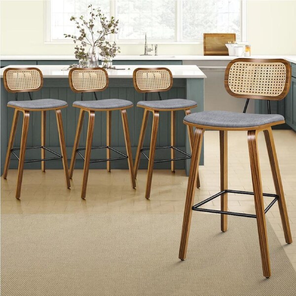 ALFORDSON Bar Stools Kitchen Counter Vintage Rattan Dining Chair X2/X4 Fiona - Fabric Grey x 4