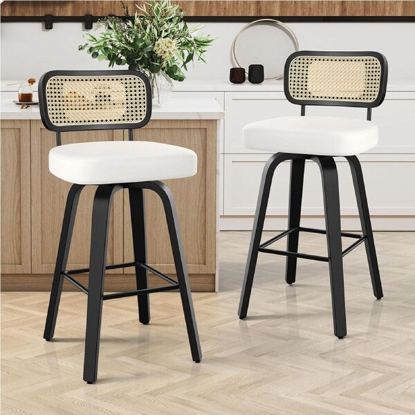 ALFORDSON Bar Stools Kitchen Counter Vintage Rattan Dining Chair X2/X4 Oscar - Black White x 2