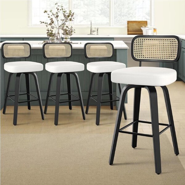ALFORDSON Bar Stools Kitchen Counter Vintage Rattan Dining Chair X2/X4 Oscar - Black White x 4