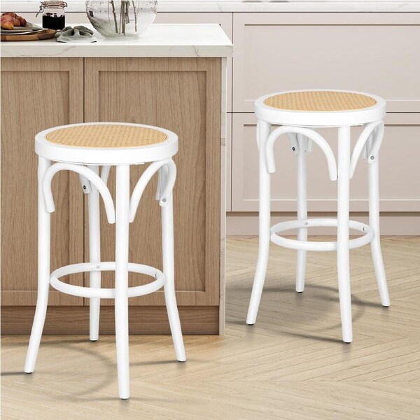 ALFORDSON Bar Stools Kitchen Counter Vintage Rattan Dining Chair X2/X4 Renata - White x 2