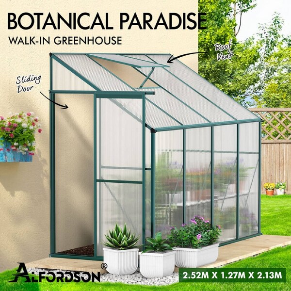 ALFORDSON Greenhouse Aluminium Green House Polycarbonate Garden Storage Shed Model A - 1.9x1.3x2.1m