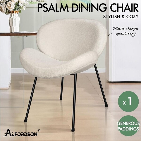 ALFORDSON Dining Chair Armchair Kitchen Padded Accent Living Room Sherpa x1/x2 White x 1