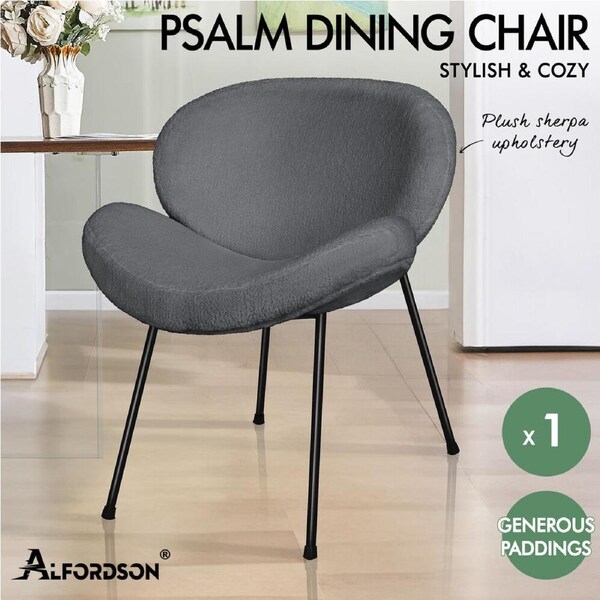 ALFORDSON Dining Chair Armchair Kitchen Padded Accent Living Room Sherpa x1/x2 Grey x 1