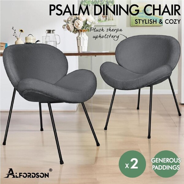 ALFORDSON Dining Chair Armchair Kitchen Padded Accent Living Room Sherpa x1/x2 Grey x 2