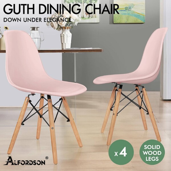 ALFORDSON 4x Dining Chairs Retro Steel Kitchen Lounge Cafe Side Solid Wood PP Pink