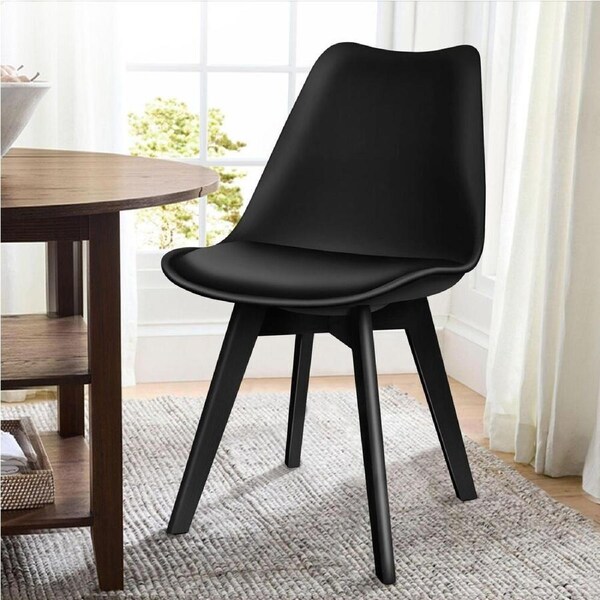 ALFORDSON 4x Dining Chairs Padding Retro PU Leather Kitchen Lounge Cafe Wooden All Black