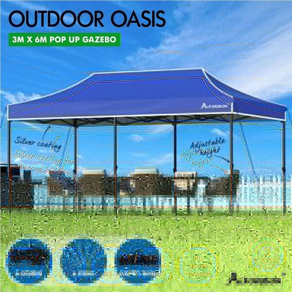 ALFORDSON Gazebo 3x6m Pop Up PE Mesh Marquee Outdoor Folding Tent Wedding Canopy Oxford A - Blue