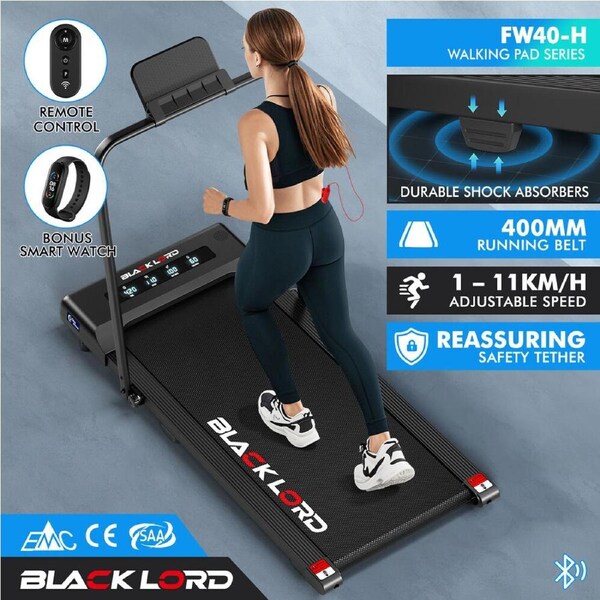 BLACK LORD Treadmill Electric Walking Pad Under Desk Home Gym 400mm Black Black with handle