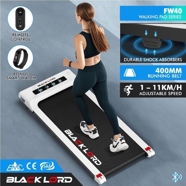 BLACK LORD Treadmill Electric Walking Pad Under Desk Home Gym 400mm Black White