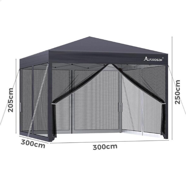 ALFORDSON Gazebo 3x3m Pop Up PE Mesh Marquee Outdoor Folding Tent Wedding Canopy PE - White