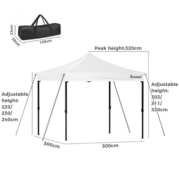 ALFORDSON Gazebo 3x3m Pop Up PE Mesh Marquee Outdoor Folding Tent Wedding Canopy PE - White + 4 Walls