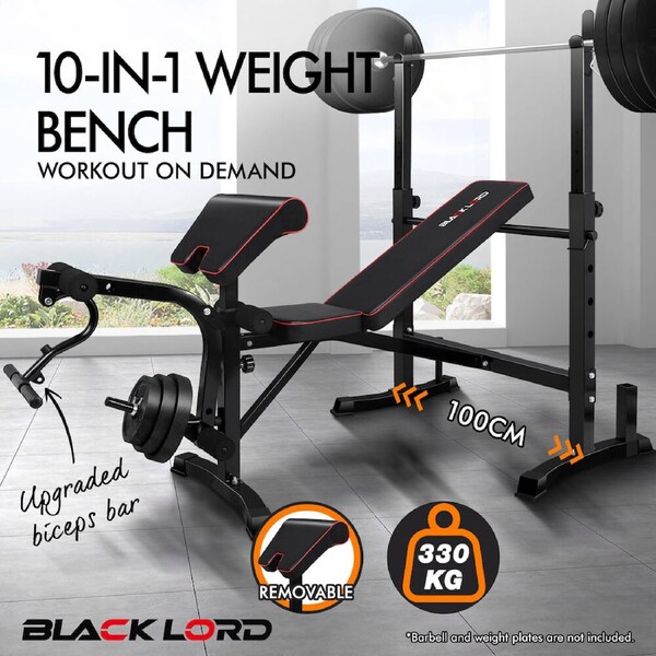 BLACK LORD Weight Bench Squat Rack Sit-up Bench Chin Up Bench Press Benches 10-IN-1 Weight Bench