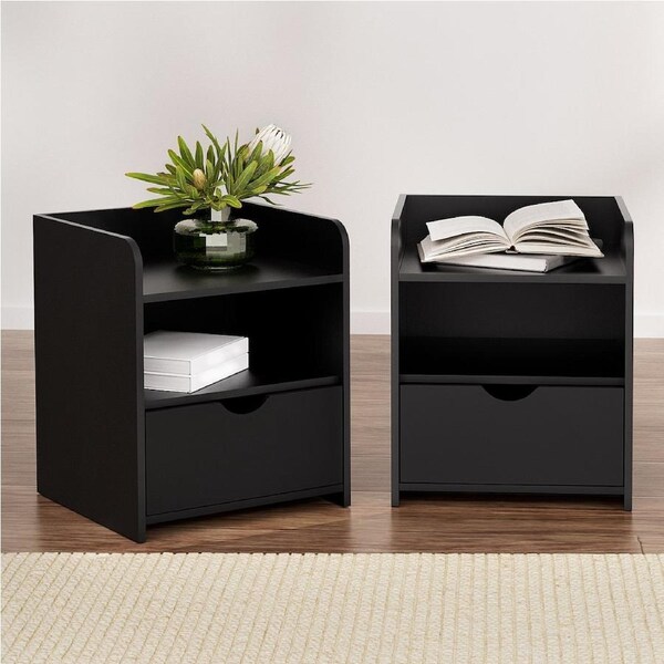 Artiss 2X Bedside Table Nightstand Drawer Black White Black