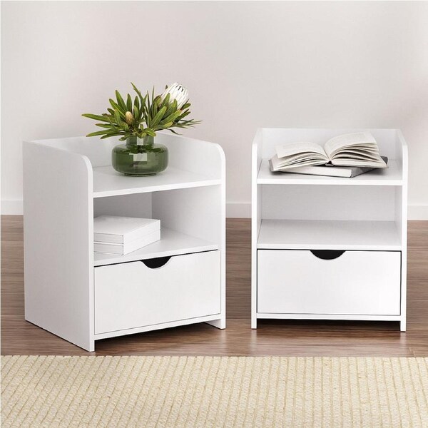Artiss 2X Bedside Table Nightstand Drawer Black White White