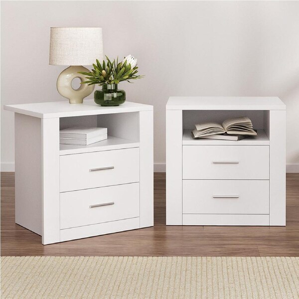 Artiss 2X Bedside Table Side Table 2 Drawers with Shelf Oak White White