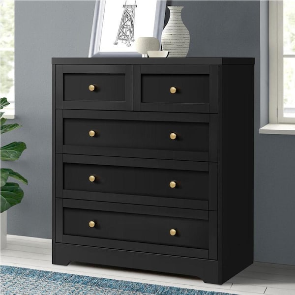 ALFORDSON Chest of Drawers Hamptons Storage Dresser Tallboy Buffet Hamptons A - 5 Drawers(Black)