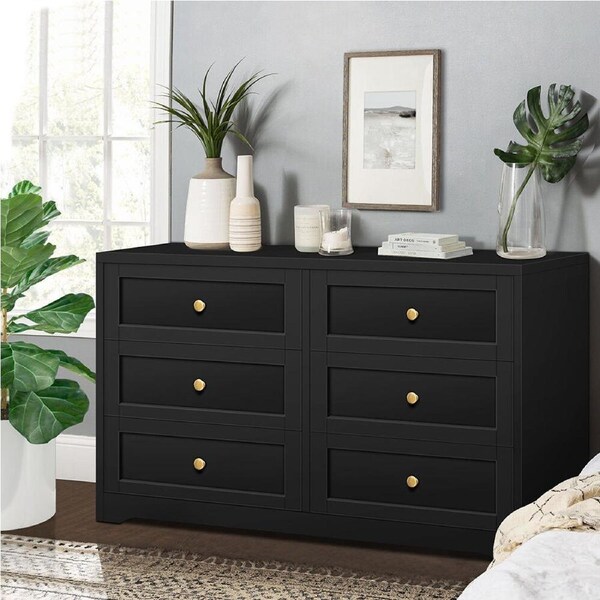 ALFORDSON Chest of Drawers Hamptons Storage Dresser Tallboy Buffet Hamptons A - 6 Drawers(Black)
