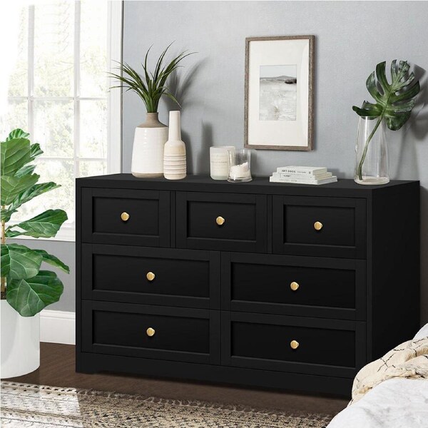 ALFORDSON Chest of Drawers Hamptons Storage Dresser Tallboy Buffet Hamptons A - 7 Drawers(Black)