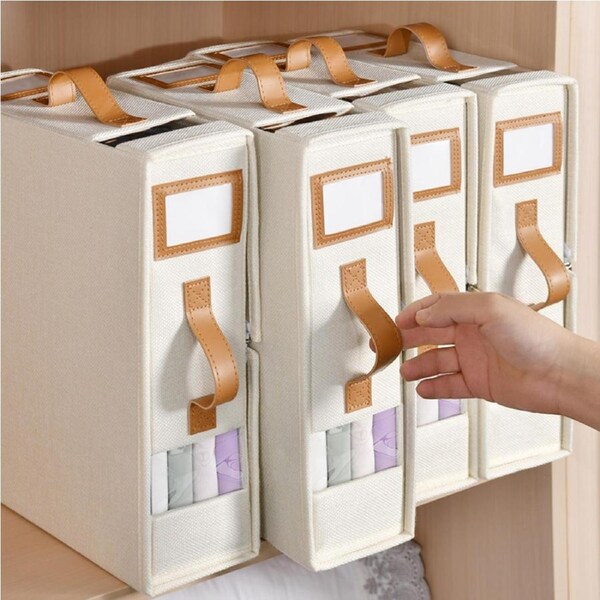 Takara Faux Linen Bed Linen Storage Organiser 4 Pack Beige Small