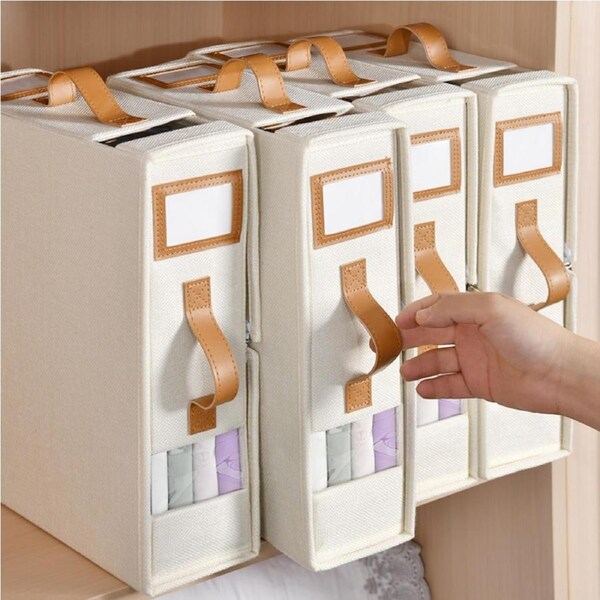 Takara Faux Linen Bed Linen Storage Organiser 4 Pack Beige Large