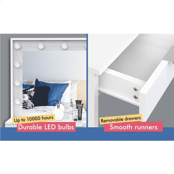 ALFORDSON Dressing Table Stool Set Makeup Mirror 12 LED Bulbs Black