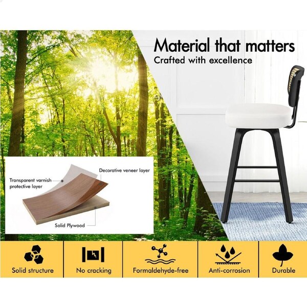 ALFORDSON Bar Stools Kitchen Vintage Leather Seat Rattan Chair Oscar x2/x4 Wooden Black x 2