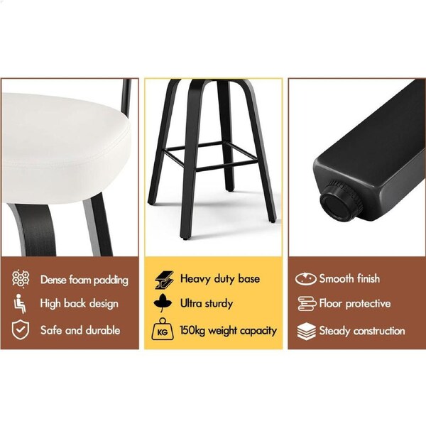 ALFORDSON Bar Stools Kitchen Vintage Leather Seat Rattan Chair Oscar x2/x4 Wooden Black x 4