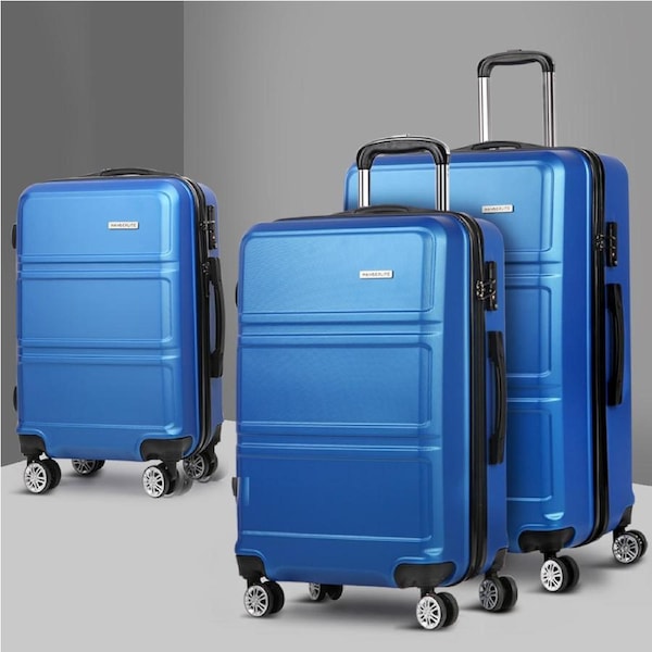 Wanderlite Luggage 3pc Trolley Set Suitcase 20" 24" 28" Travel TSA Hard Case Lightweight Blue