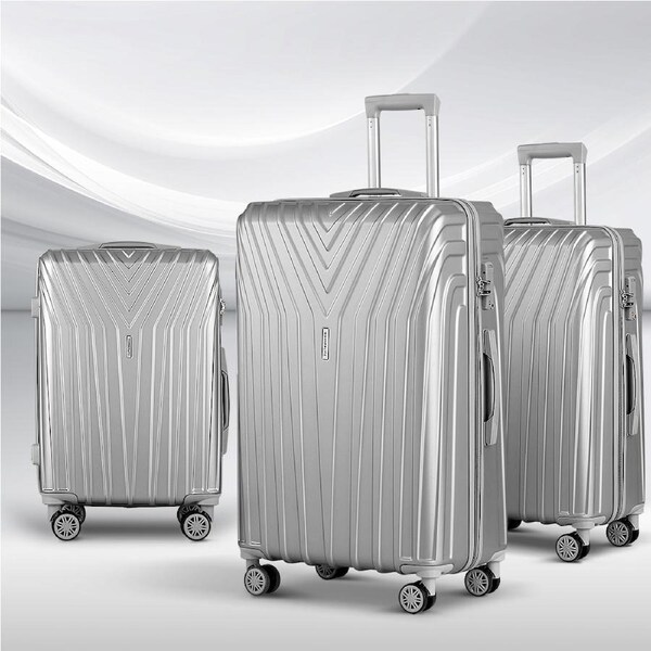 Wanderlite Luggage 3pc Trolley Set Suitcase 20" 24" 28" Travel TSA Hard Case Carry On Lightweight Sliver
