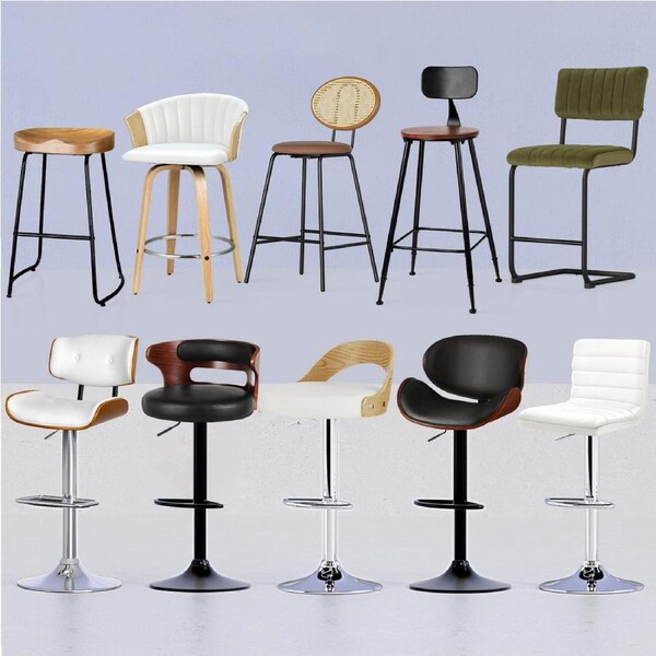 Artiss Bar Stools Kitchen Chairs Upholstered Leather Wood Metal x1/x2/x4 Crosa -White x4
