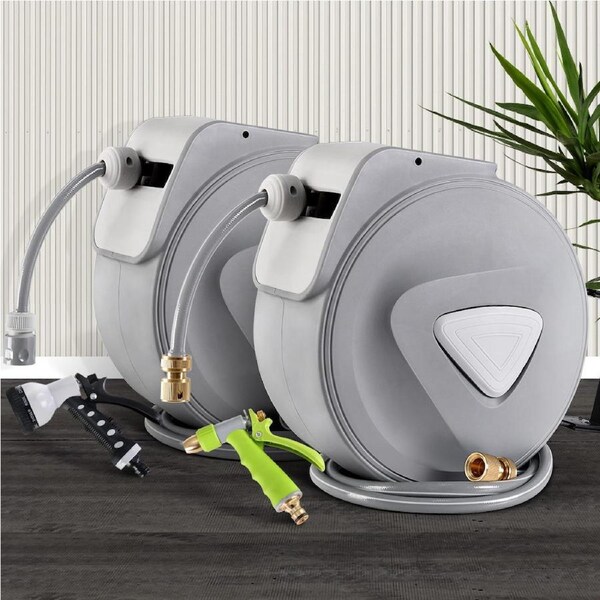 Water Hose Reel 10M Retractable Garden Storage Auto Rewind Spray Gun Wall Mount 10M-Plastic Spray Gun