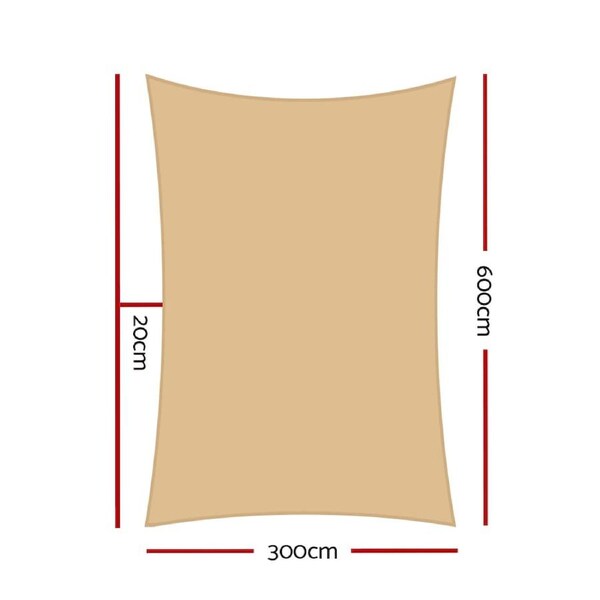 Instahut Sun Shade Sail Cloth Shadecloth Rectangle Heavy Duty Sand Canopy 185GSM Sand 3X6M