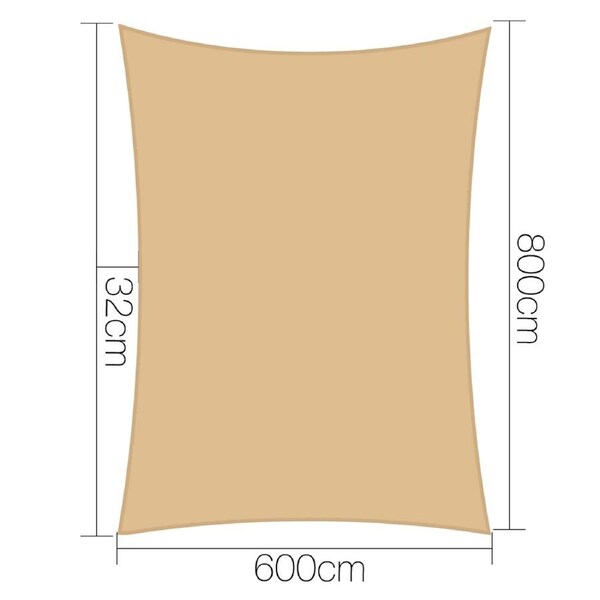 Instahut Sun Shade Sail Cloth Shadecloth Rectangle Heavy Duty Sand Canopy 185GSM Sand 6X8M