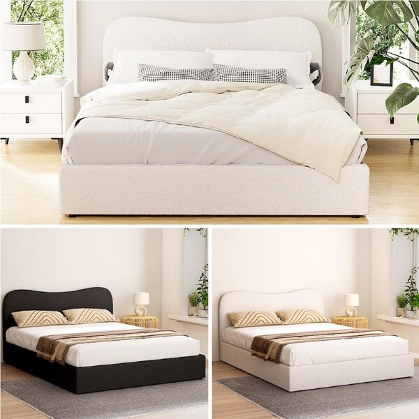 Artiss Bed Frame Size Mattress Beds Base Wooden Platform Boucle Black DARA all size King / White