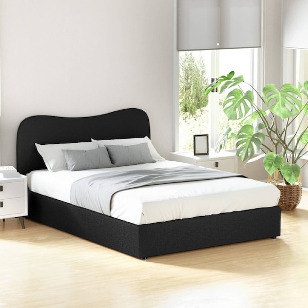Artiss Bed Frame Size Mattress Beds Base Wooden Platform Boucle Black DARA all size Double / Black