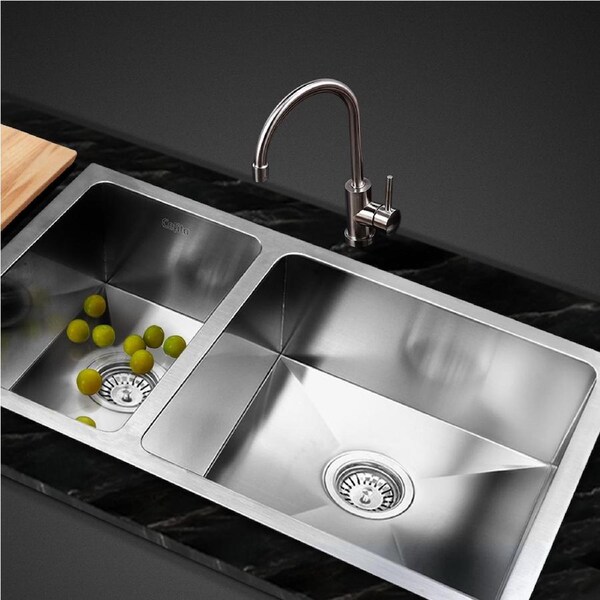 Cefito Kitchen Sink 111X45CM Stainless Steel Basin Double Bowl Laundry Silver Model 1