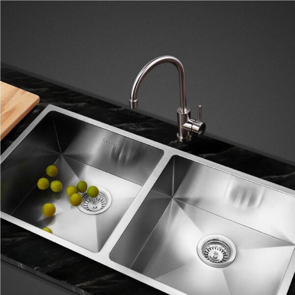 Cefito Kitchen Sink 111X45CM Stainless Steel Basin Double Bowl Laundry Silver Model 3
