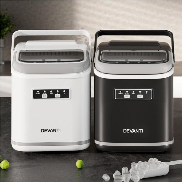 Devanti Ice Maker Machine Portable 12kg Countertop w/Self Cleaning 1.3L White