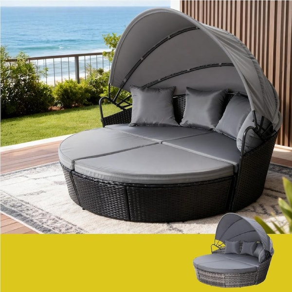 Gardeon Outdoor Day Bed Sun Lounge Setting Wicker Lounger Outdoor Furniture Patio 3PC Grey