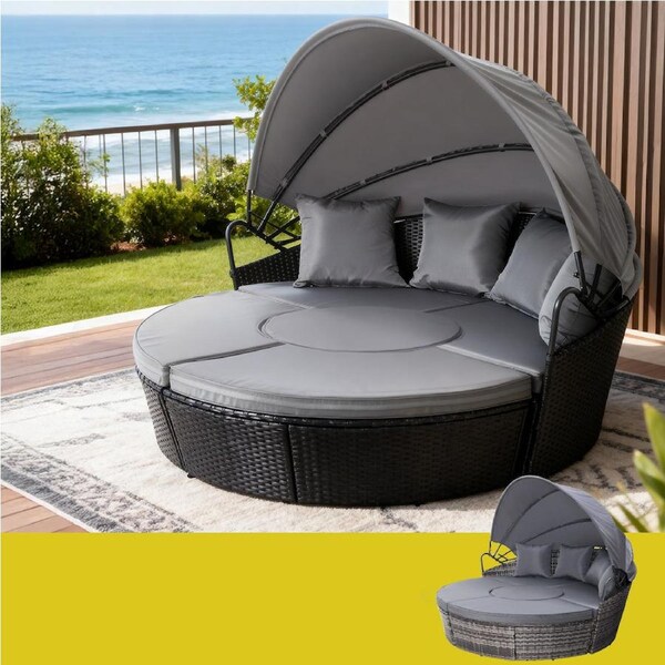 Gardeon Outdoor Day Bed Sun Lounge Setting Wicker Lounger Patio Furniture Black 4PC Black