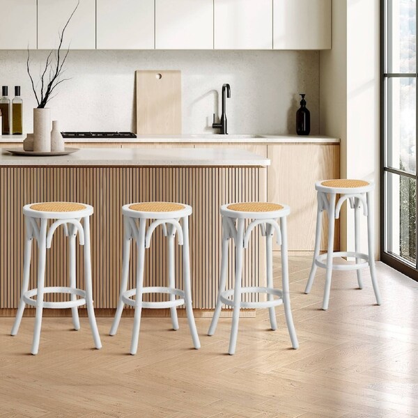 Oikiture 2/4x Bar Stools Kitchen Vintage Dining Chair Rattan Seat 4X White