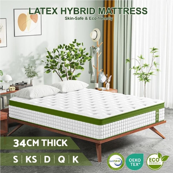 34cm Latex Hybrid Mattress BedStory 7 Zone Pocket Spring Bed - All Sizes Single