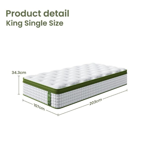 34cm Latex Hybrid Mattress BedStory 7 Zone Pocket Spring Bed - All Sizes King Single