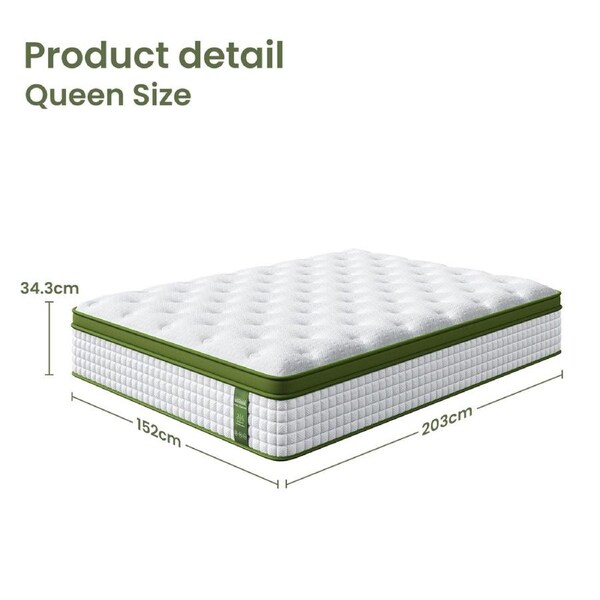 34cm Latex Hybrid Mattress BedStory 7 Zone Pocket Spring Bed - All Sizes Queen