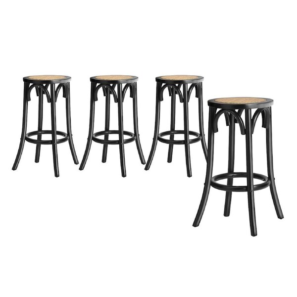 Oikiture 2/4x Bar Stools Kitchen Vintage Dining Chair Rattan Seat 4X Black